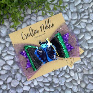 Handmade Maleficent Evil Fairy Glitter Hair Bow